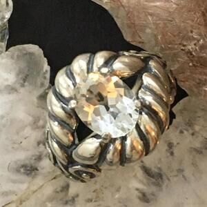 Carolyn Pollack Southwestern Style Sterling Silver Oval Faceted White Topaz Ring